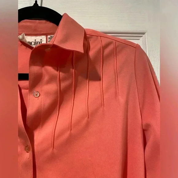 VTG Puccini Pintuck Pleated Salmon Pink Long Sleeve Collared Button Down Size 8 - Picture 2 of 10